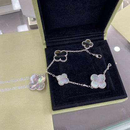 [Echo Fine ]CLOVER 5 MOTIFS SIVLER DARK MOP BRACELET