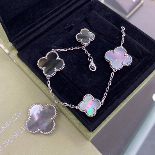 [Echo Fine ]CLOVER 5 MOTIFS SIVLER DARK MOP BRACELET