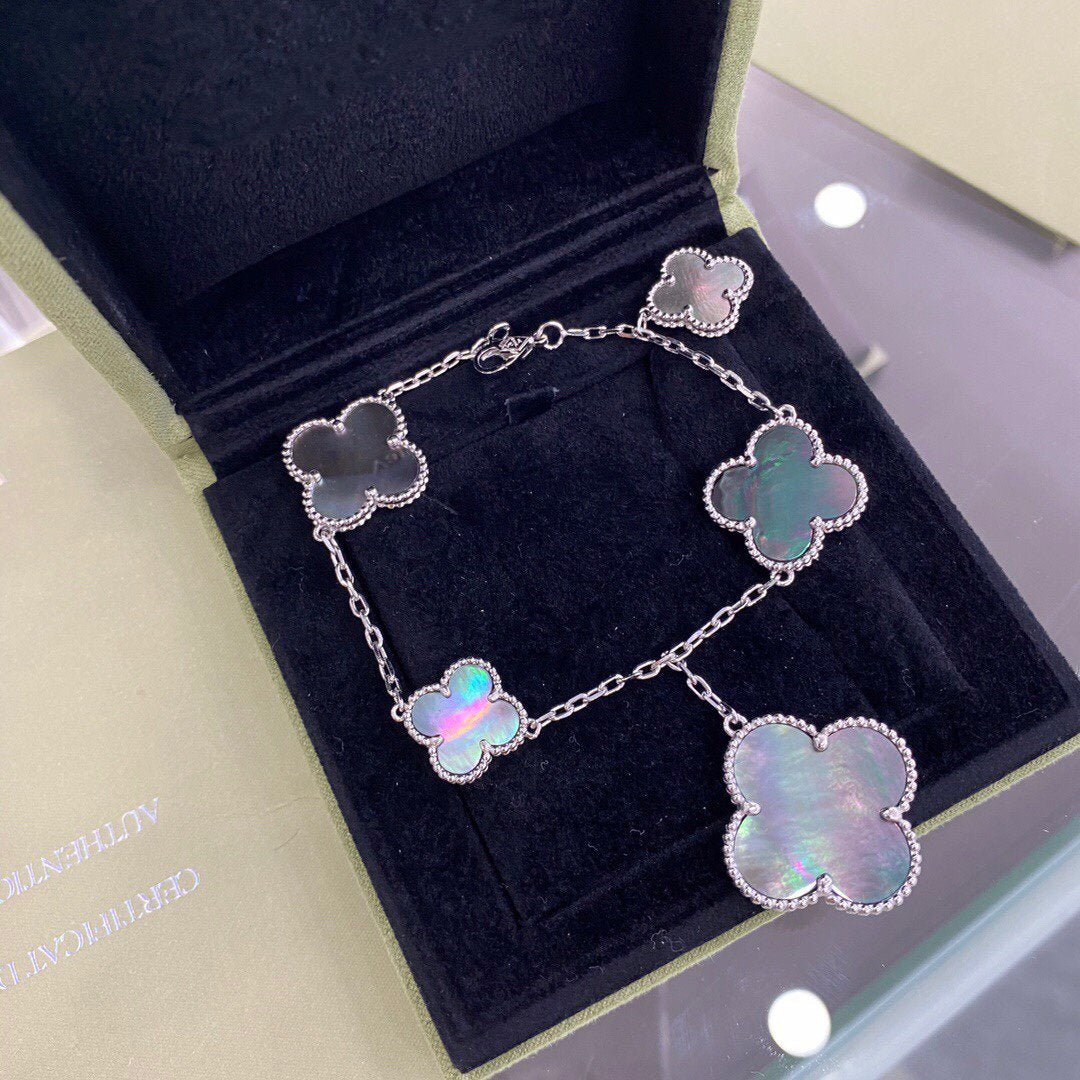 [Echo Fine ]CLOVER 5 MOTIFS SIVLER DARK MOP BRACELET
