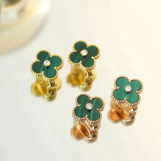 [Echo Fine ]CLOVER MEDIUM 1 MOTIFS MALACHITE DIAMOND EARRINGS