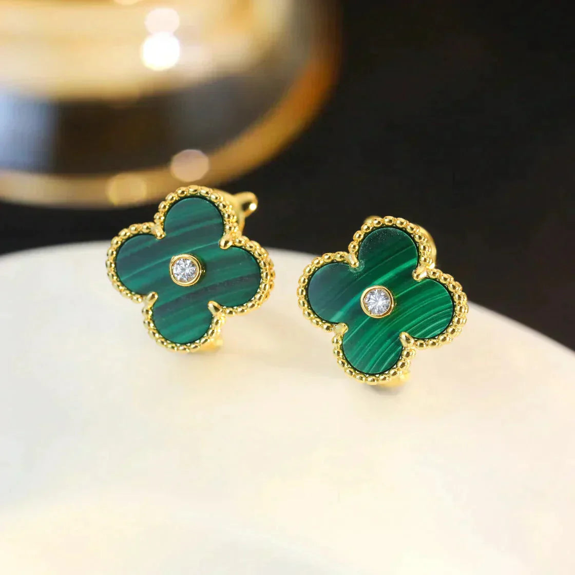 [Echo Fine ]CLOVER MEDIUM 1 MOTIFS MALACHITE DIAMOND EARRINGS