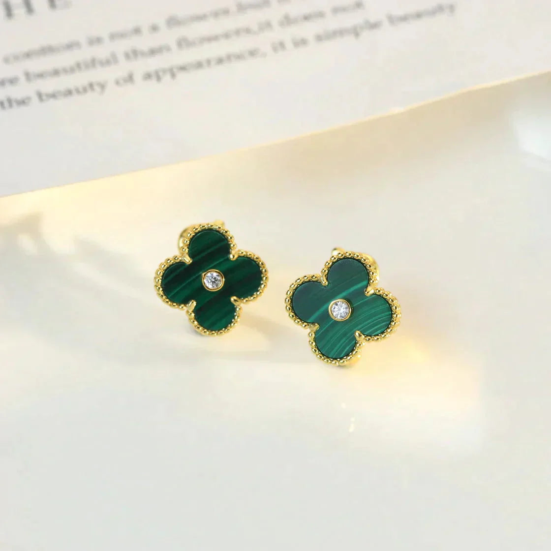 [Echo Fine ]CLOVER MEDIUM 1 MOTIFS MALACHITE DIAMOND EARRINGS