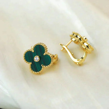 [Echo Fine ]CLOVER MEDIUM 1 MOTIFS MALACHITE DIAMOND EARRINGS