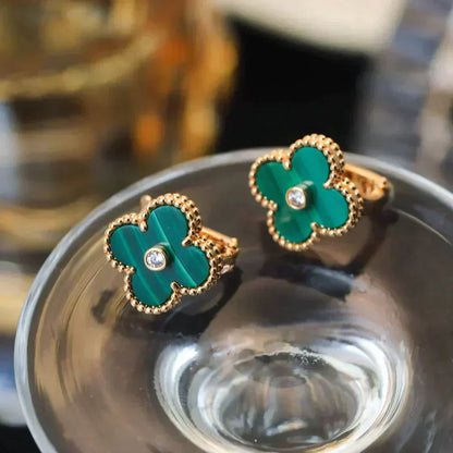 [Echo Fine ]CLOVER MEDIUM 1 MOTIFS MALACHITE DIAMOND EARRINGS