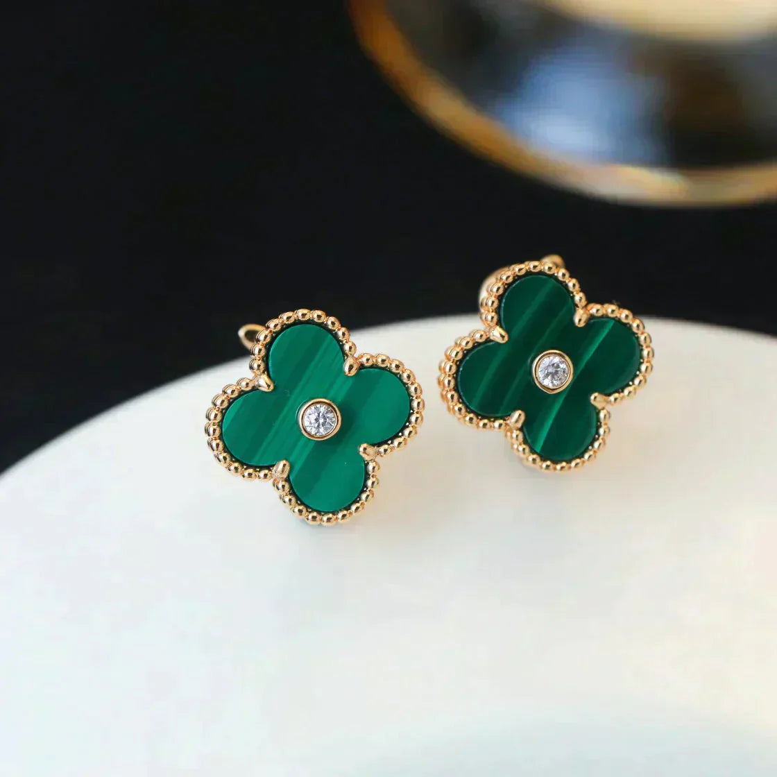 [Echo Fine ]CLOVER MEDIUM 1 MOTIFS MALACHITE DIAMOND EARRINGS
