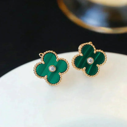 [Echo Fine ]CLOVER MEDIUM 1 MOTIFS MALACHITE DIAMOND EARRINGS