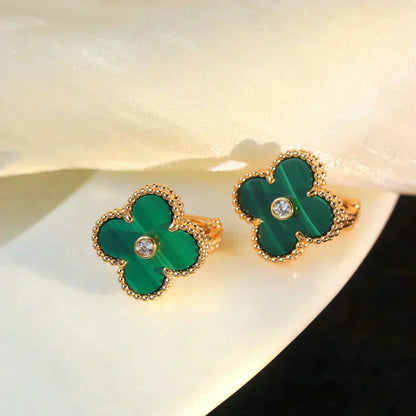 [Echo Fine ]CLOVER MEDIUM 1 MOTIFS MALACHITE DIAMOND EARRINGS