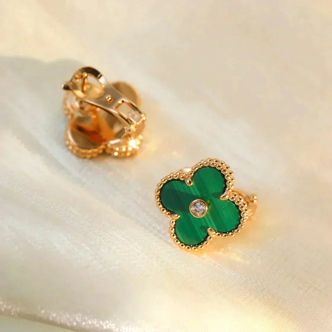 [Echo Fine ]CLOVER MEDIUM 1 MOTIFS MALACHITE DIAMOND EARRINGS