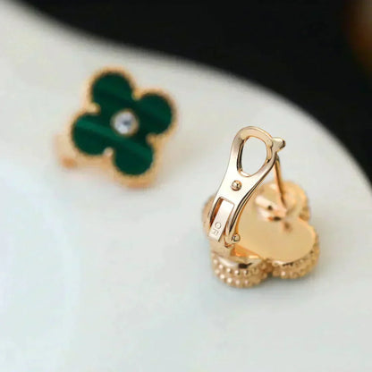 [Echo Fine ]CLOVER MEDIUM 1 MOTIFS MALACHITE DIAMOND EARRINGS