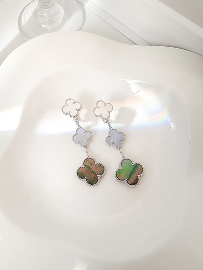 [Echo Fine ]CLOVER 3 MOTIFS CHALCEDONY DARK MOP SILVER EARRINGS