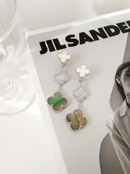 [Echo Fine ]CLOVER 3 MOTIFS CHALCEDONY DARK MOP SILVER EARRINGS
