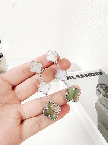 [Echo Fine ]CLOVER 3 MOTIFS CHALCEDONY DARK MOP SILVER EARRINGS
