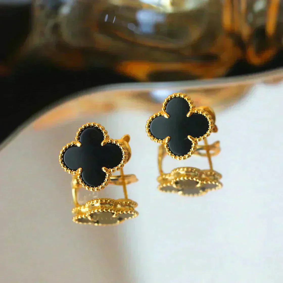 [Echo Fine ]CLOVER MEDIUM 1 MOTIFS  ONYX STUD EARRINGS