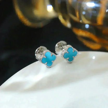 [Echo Fine ]CLOVER MINI 9.5MM ONYX STUD EARRINGS SILVER
