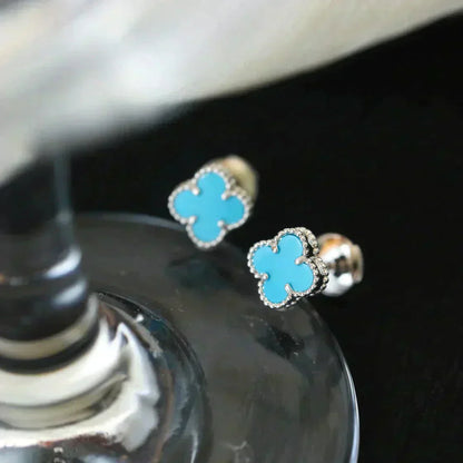 [Echo Fine ]CLOVER MINI 9.5MM ONYX STUD EARRINGS SILVER