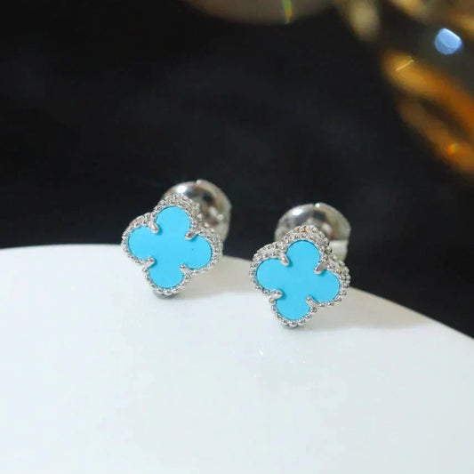[Echo Fine ]CLOVER MINI 9.5MM ONYX STUD EARRINGS SILVER