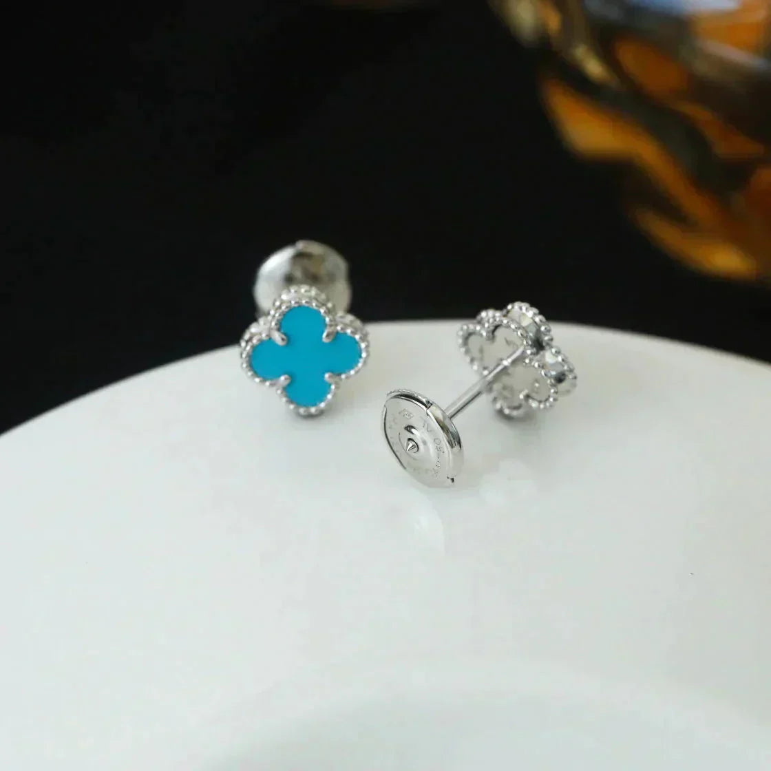 [Echo Fine ]CLOVER MINI 9.5MM ONYX STUD EARRINGS SILVER