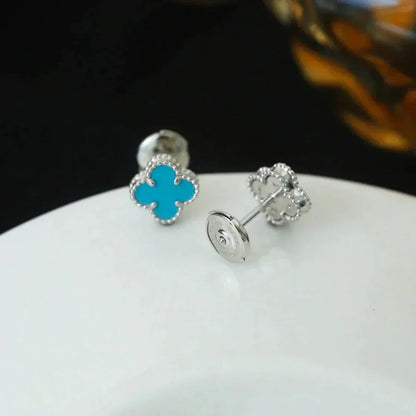 [Echo Fine ]CLOVER MINI 9.5MM ONYX STUD EARRINGS SILVER