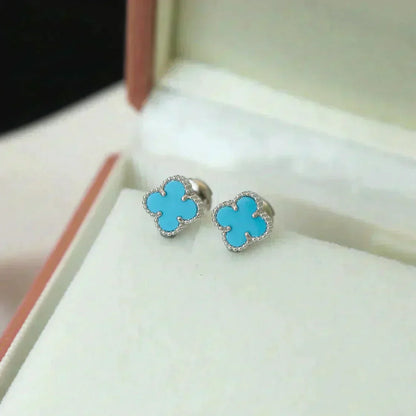[Echo Fine ]CLOVER MINI 9.5MM ONYX STUD EARRINGS SILVER