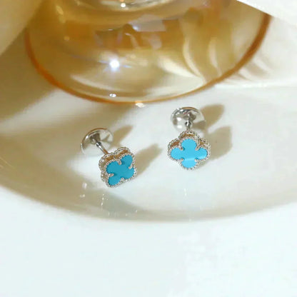 [Echo Fine ]CLOVER MINI 9.5MM ONYX STUD EARRINGS SILVER