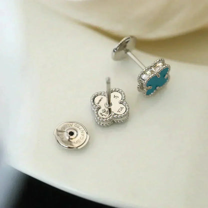 [Echo Fine ]CLOVER MINI 9.5MM ONYX STUD EARRINGS SILVER