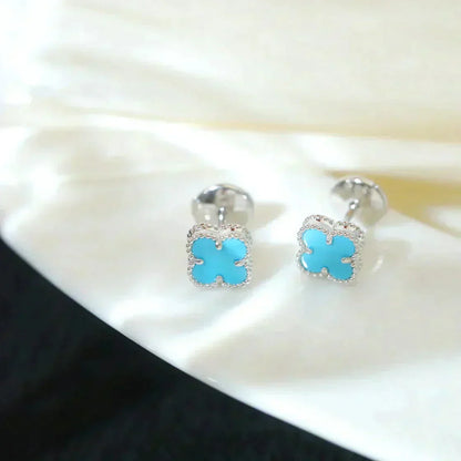 [Echo Fine ]CLOVER MINI 9.5MM ONYX STUD EARRINGS SILVER