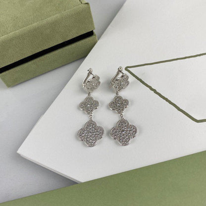 [Echo Fine ]CLOVER 3 MOTIF DIAMOND SILVER DROP EARRINGS