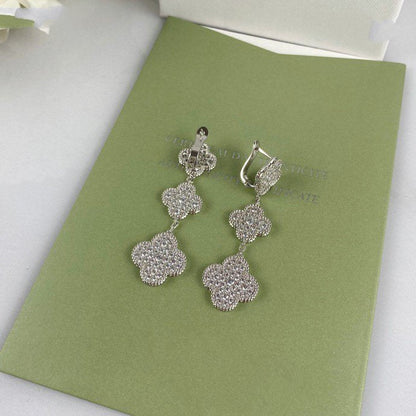 [Echo Fine ]CLOVER 3 MOTIF DIAMOND SILVER DROP EARRINGS