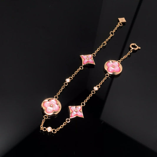 [Echo Fine ]STAR AND SUN 4 MOTIF PINK MOP PINK GOLD BRACELET