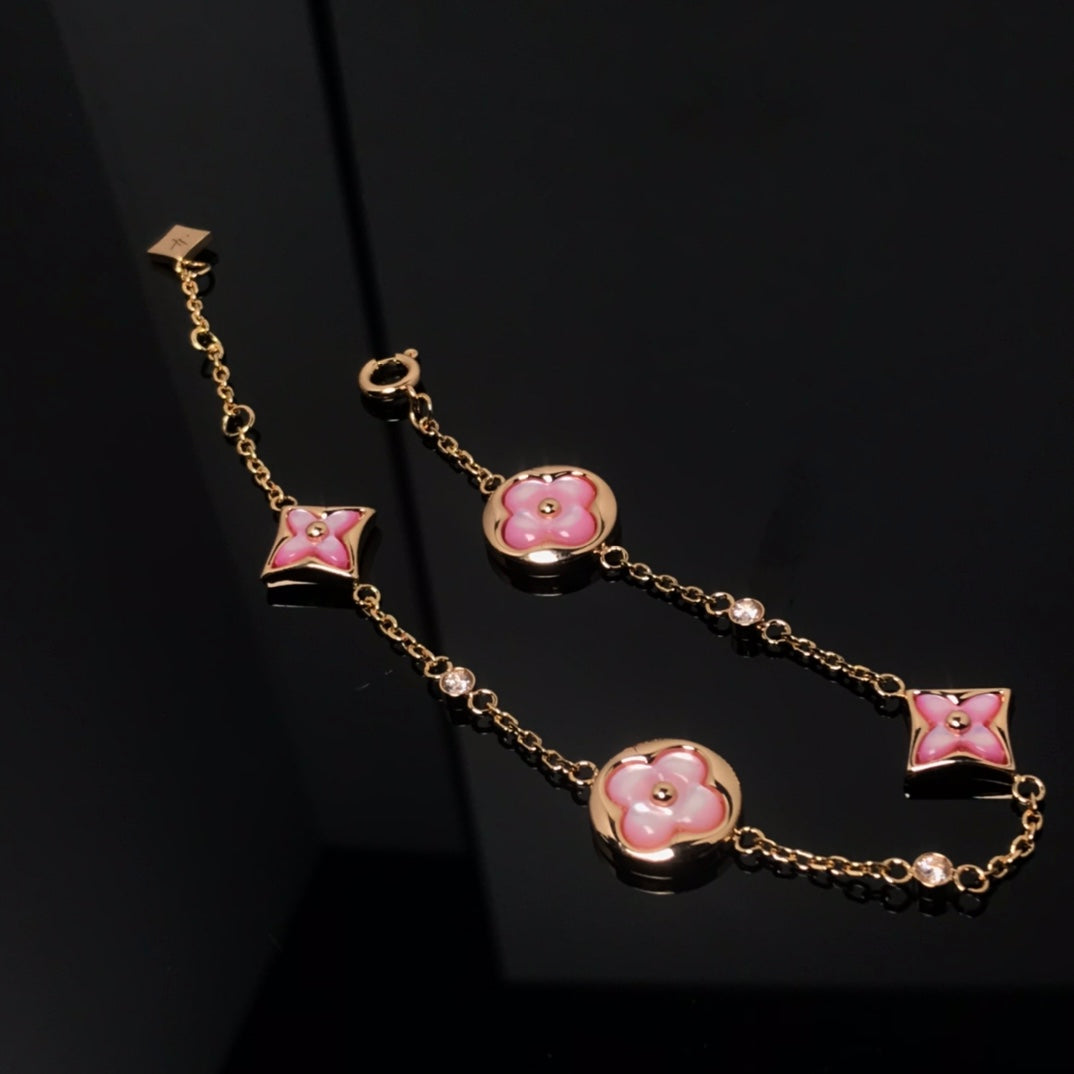 [Echo Fine ]STAR AND SUN 4 MOTIF PINK MOP PINK GOLD BRACELET