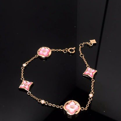 [Echo Fine ]STAR AND SUN 4 MOTIF PINK MOP PINK GOLD BRACELET
