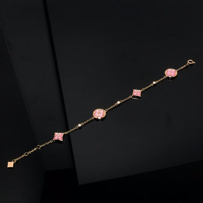 [Echo Fine ]STAR AND SUN 4 MOTIF PINK MOP PINK GOLD BRACELET
