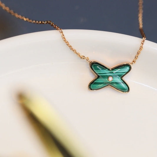 [Echo Fine ]JEUX MALACHITE 1 DIAMOND PINK GOLD NECKLACE