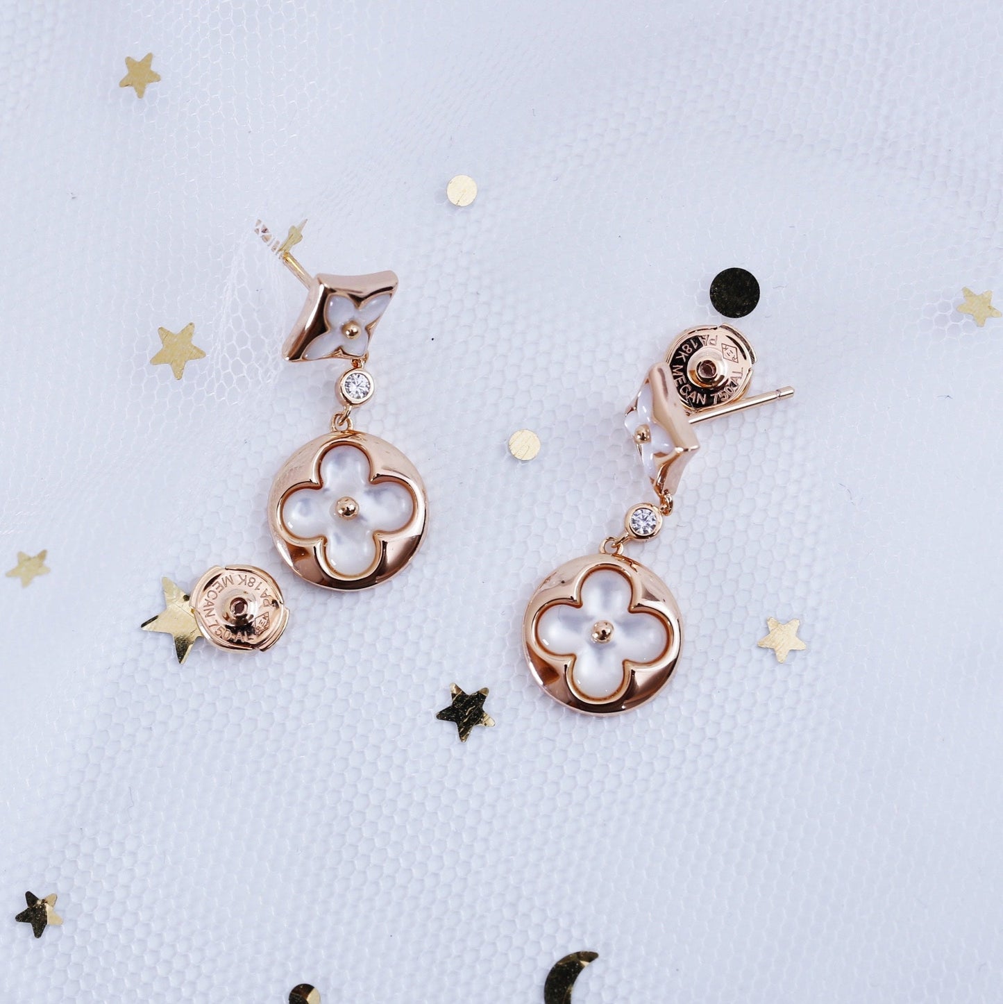[Echo Fine ]STAR AND SUN PINK GOLD MOP DROP EARRINGS