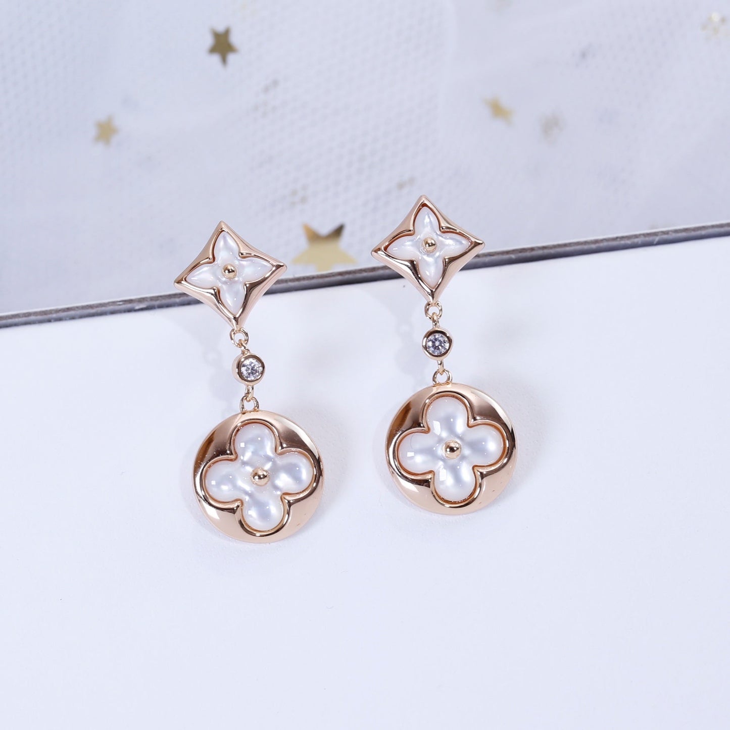 [Echo Fine ]STAR AND SUN PINK GOLD MOP DROP EARRINGS