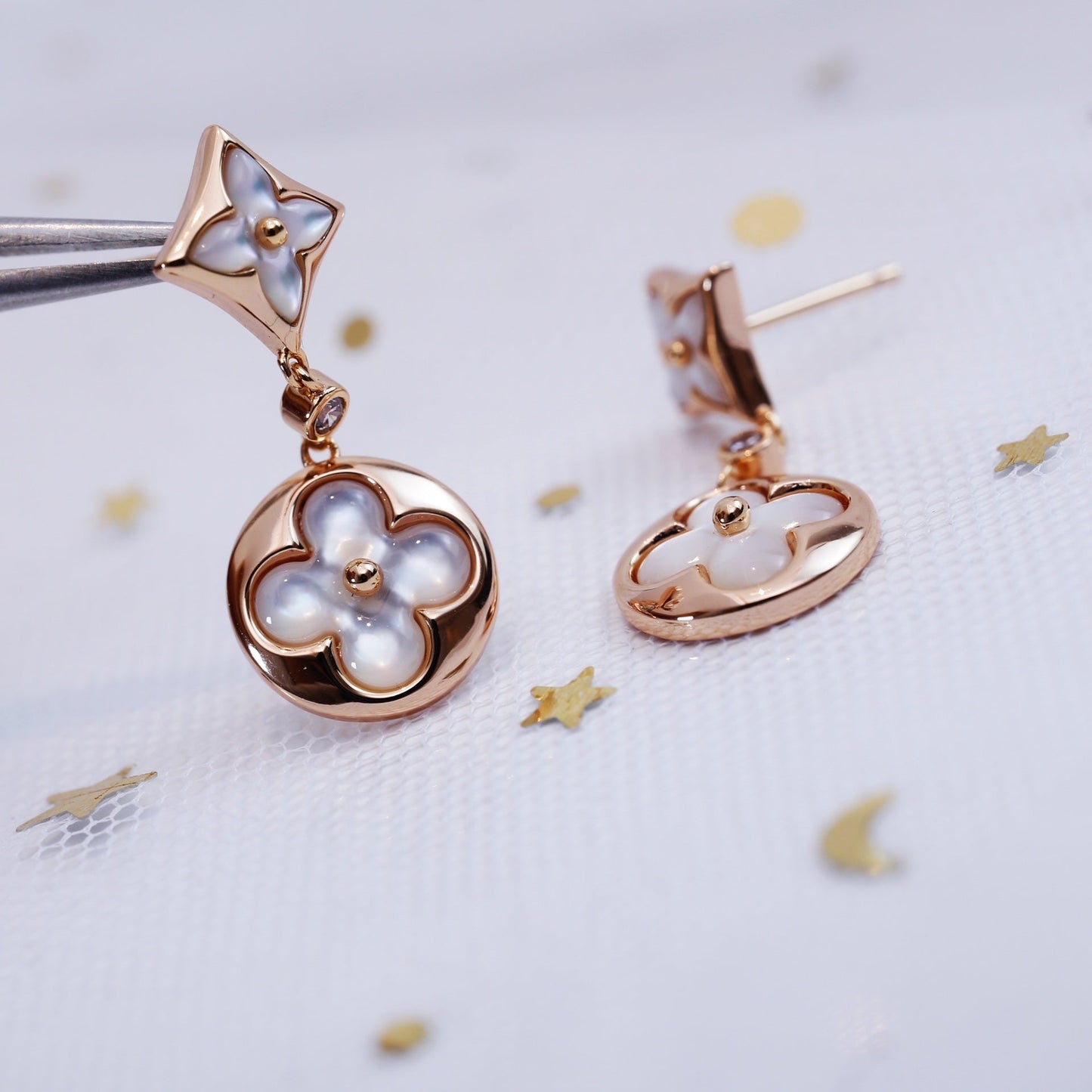 [Echo Fine ]STAR AND SUN PINK GOLD MOP DROP EARRINGS
