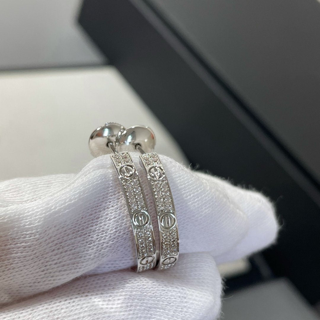 [Echo Fine ]LOVE DIAMOND SILVER HOOP EARRINGS