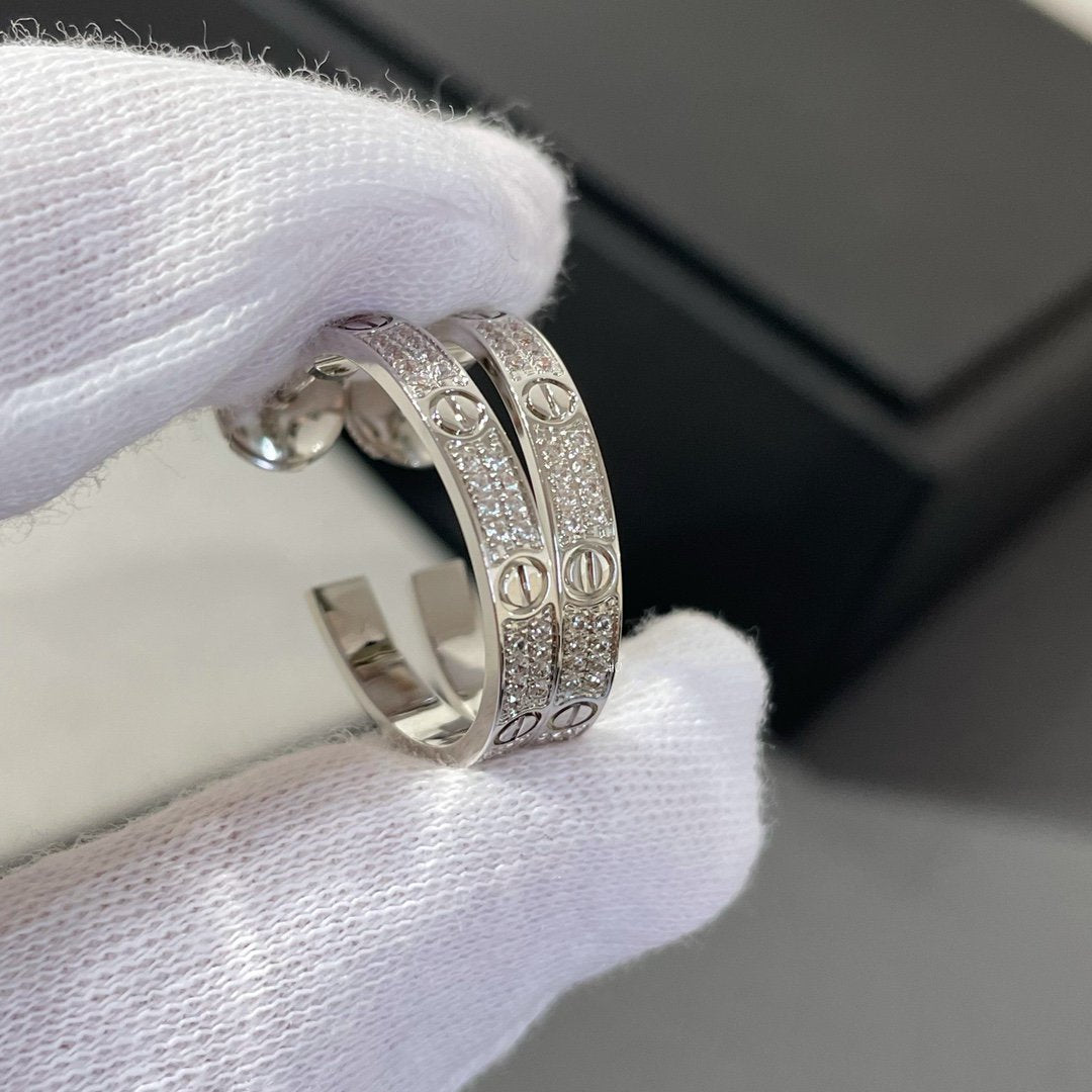 [Echo Fine ]LOVE DIAMOND SILVER HOOP EARRINGS