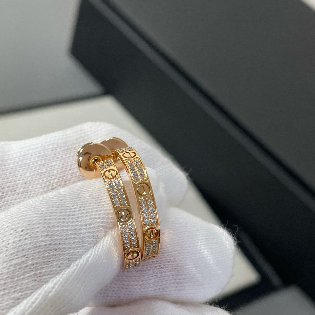 [Echo Fine ]LOVE DIAMOND PINK GOLD HOOP EARRINGS