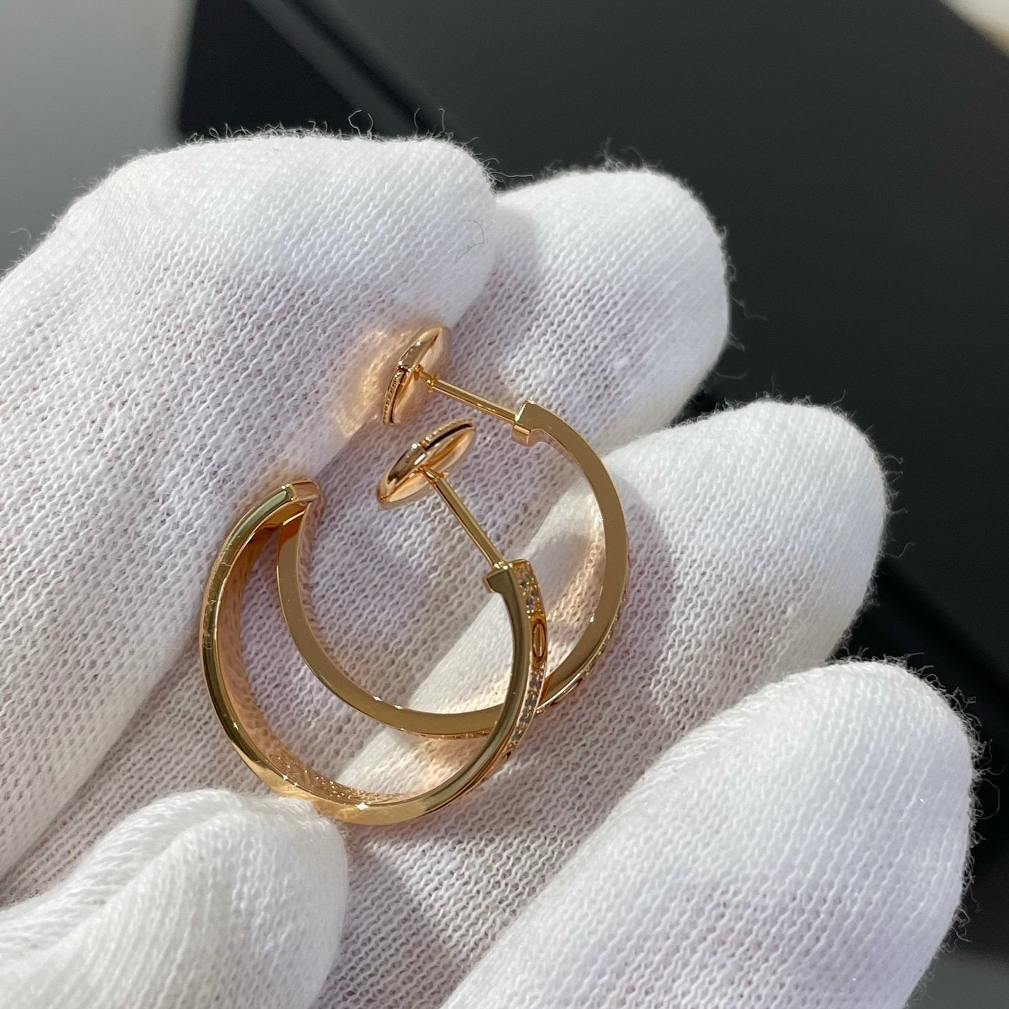 [Echo Fine ]LOVE DIAMOND PINK GOLD HOOP EARRINGS