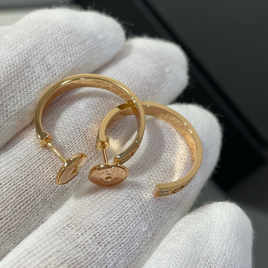 [Echo Fine ]LOVE DIAMOND PINK GOLD HOOP EARRINGS
