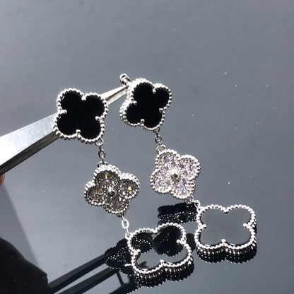 [Echo Fine ]CLOVER 3 MOTIF DIAMOND ONYX SILVER EARRINGS