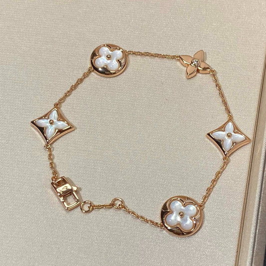 [Echo Fine ]STAR AND SUN 5 MOTIF MOP PINK GOLD BRACELET