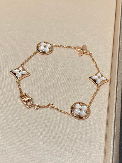[Echo Fine ]STAR AND SUN 5 MOTIF MOP PINK GOLD BRACELET