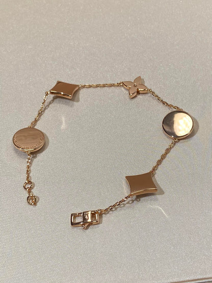 [Echo Fine ]STAR AND SUN 5 MOTIF MOP PINK GOLD BRACELET