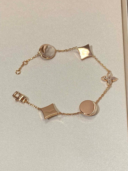 [Echo Fine ]STAR AND SUN 5 MOTIF MOP PINK GOLD BRACELET