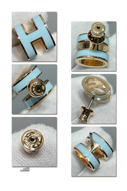 [Echo Fine ]POP H SKY BLUE STUD EARRINGS
