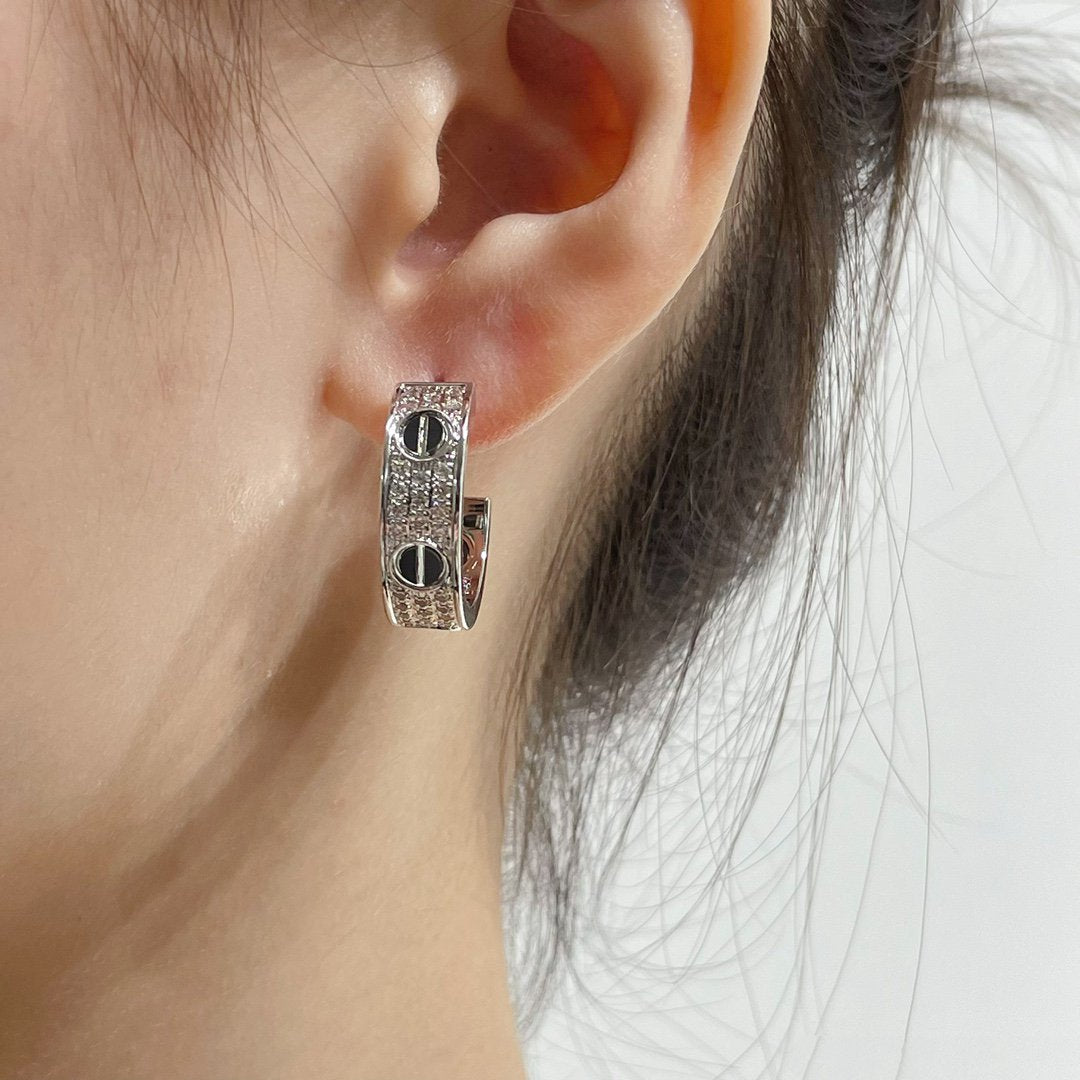[Echo Fine ]LOVE CERAMIC DIAMOND PAVED SILVER EARRINGS