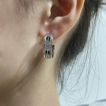 [Echo Fine ]LOVE CERAMIC DIAMOND PAVED SILVER EARRINGS