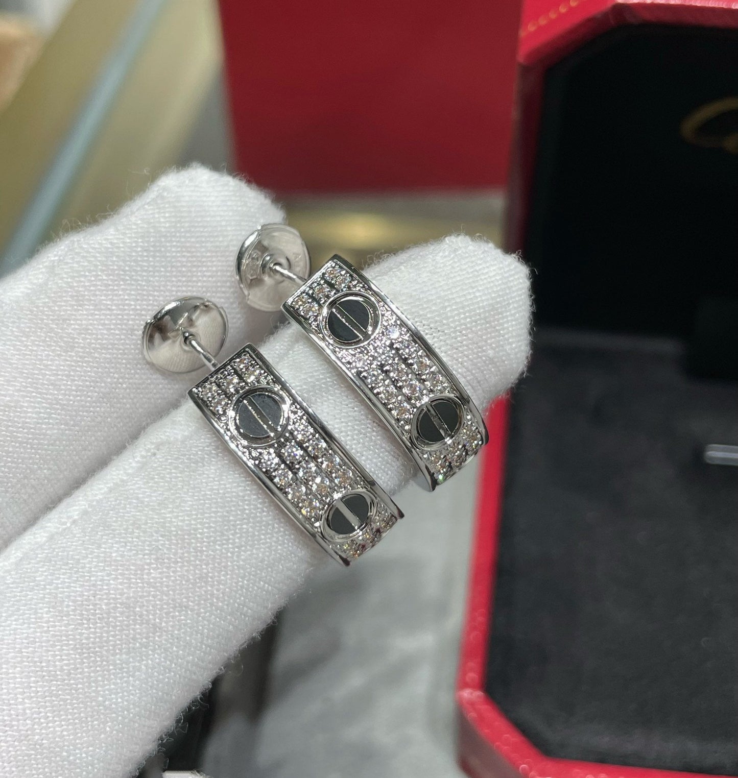 [Echo Fine ]LOVE CERAMIC DIAMOND PAVED SILVER EARRINGS